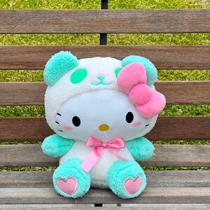 11” Sanrio Hello Kitty in Mint Panda Costume Plush with Pink Bow Tie NWT